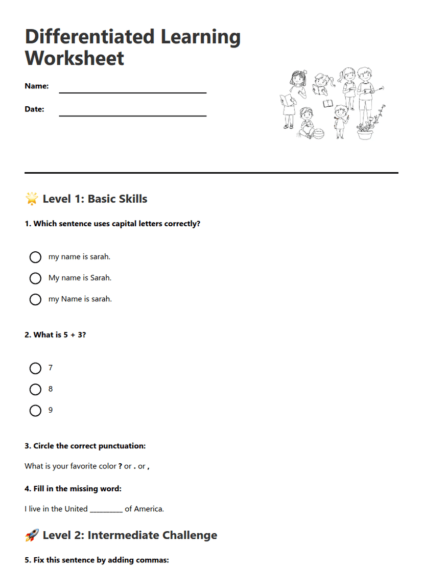 Differentiated Learning Worksheet