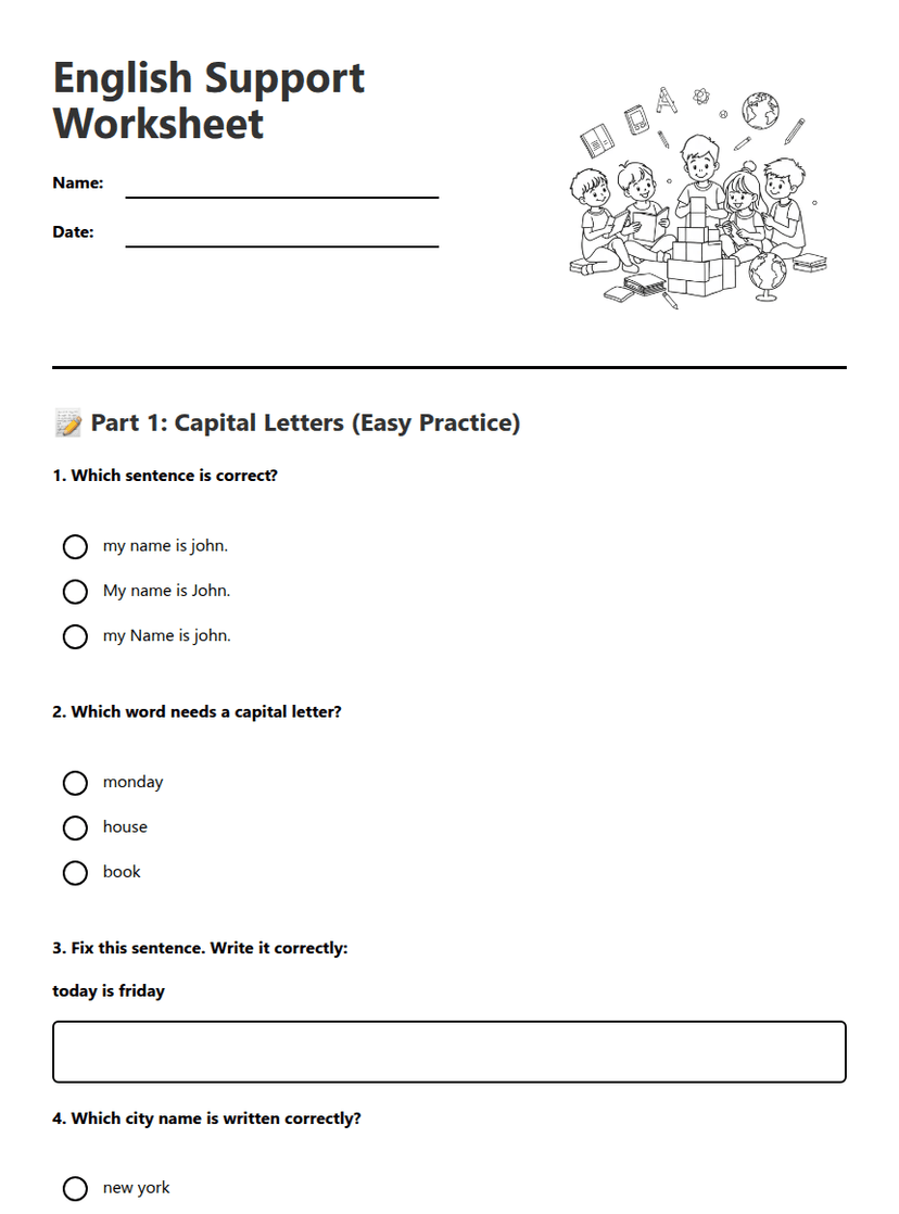 English Support Worksheet