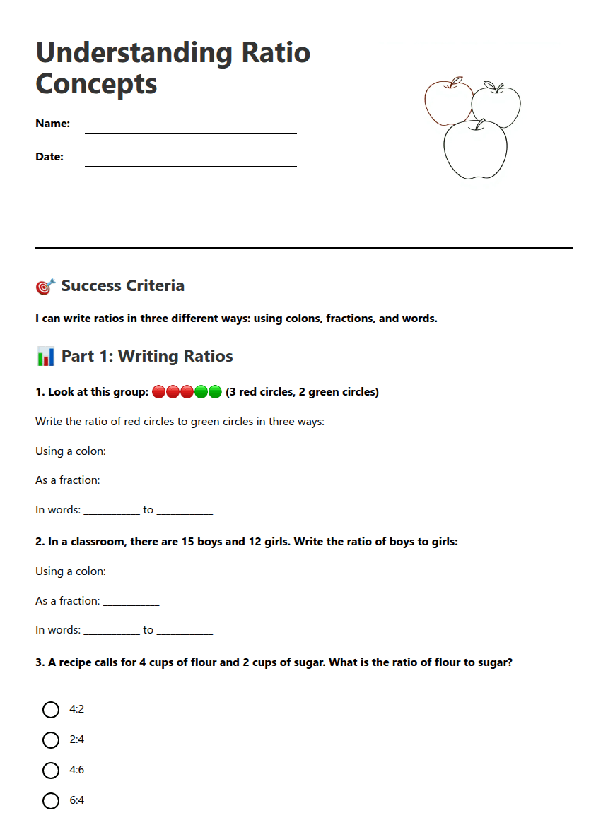 Understanding Ratio Concepts worksheet preview