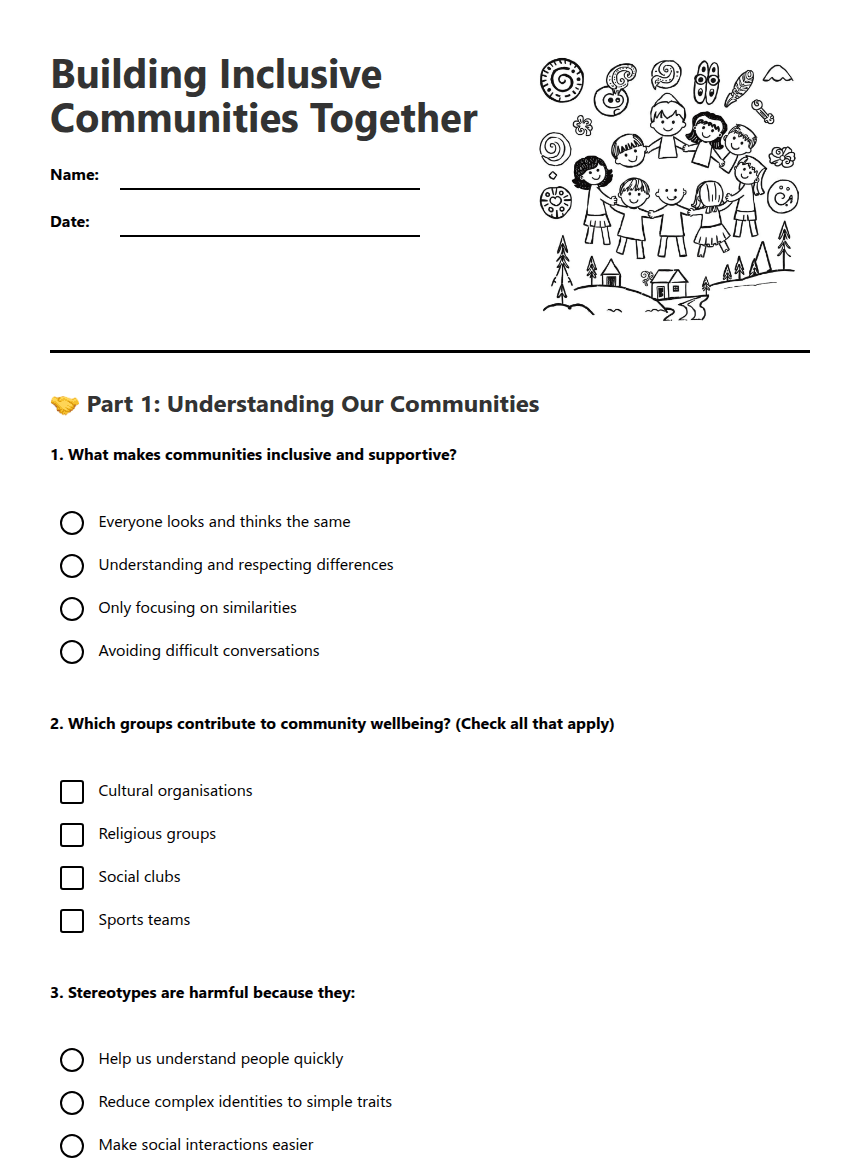 Building Inclusive Communities Together worksheet preview