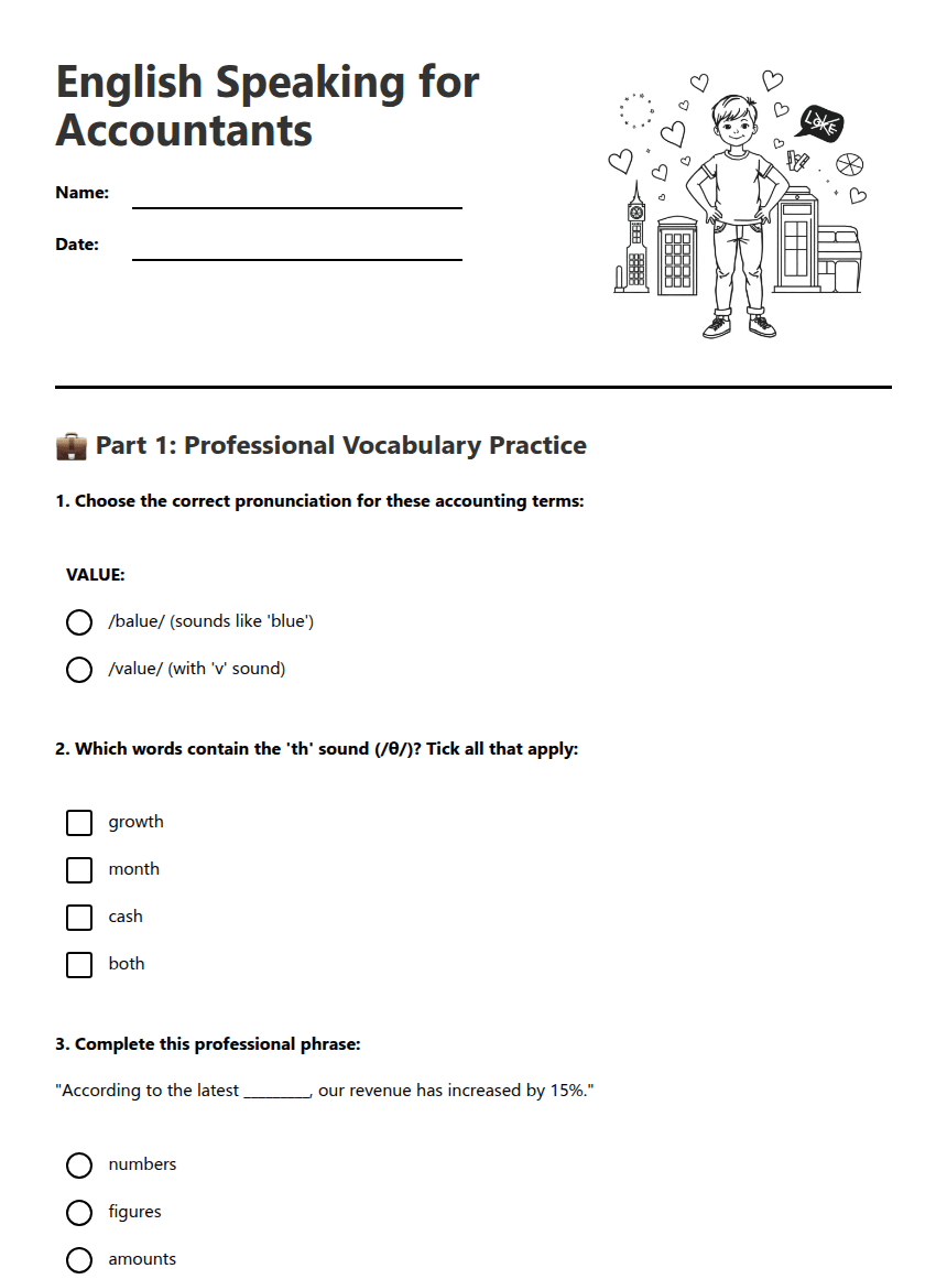 English Speaking for Accountants worksheet preview