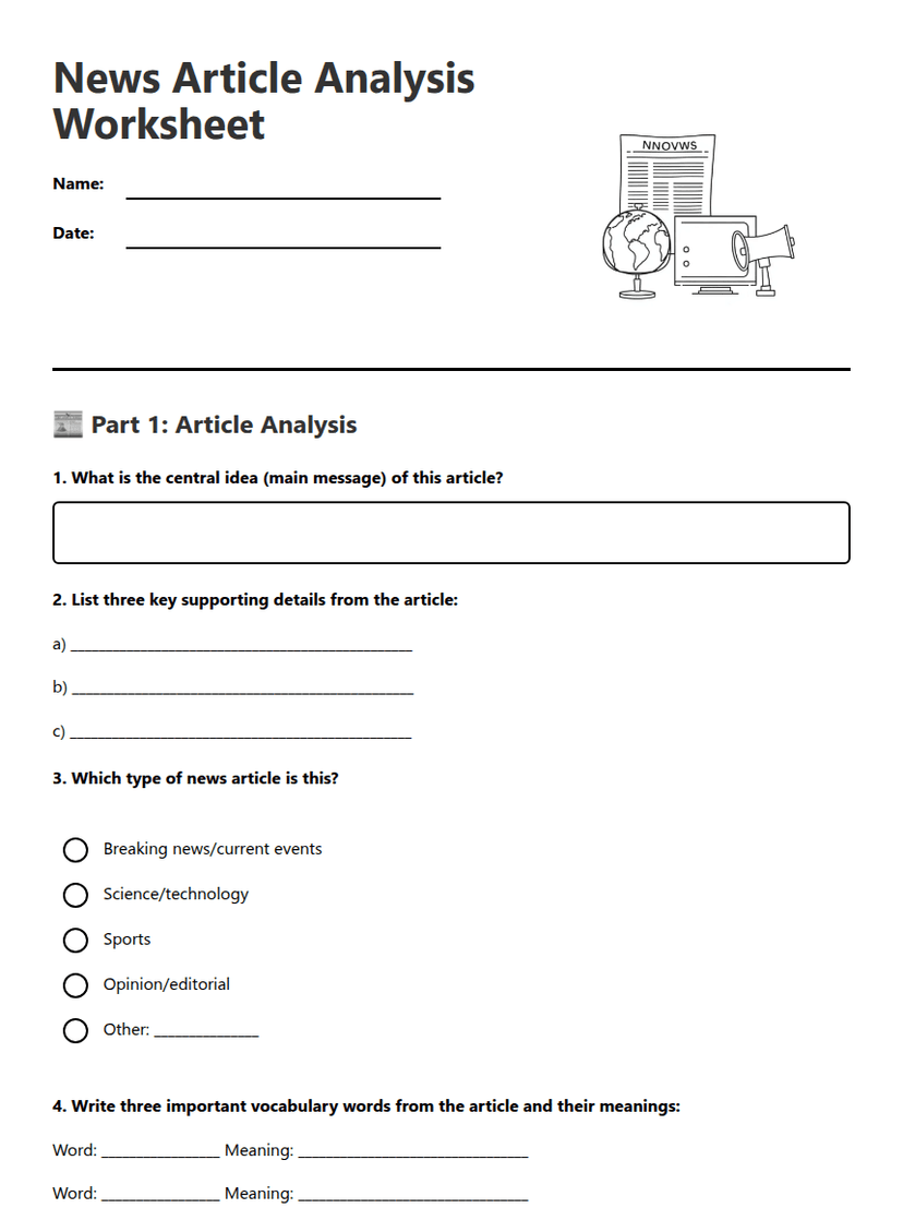 News Article Analysis Worksheet