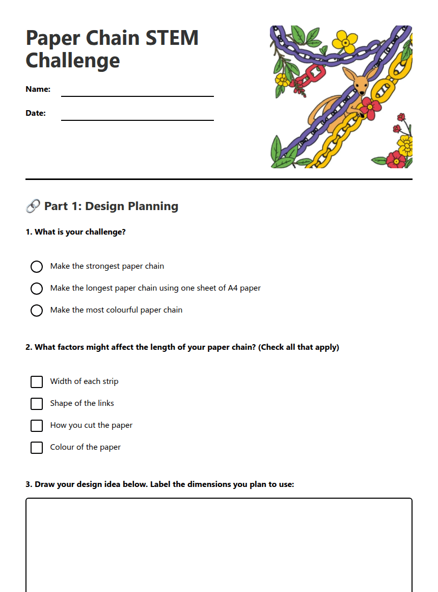 Paper Chain STEM Challenge worksheet preview