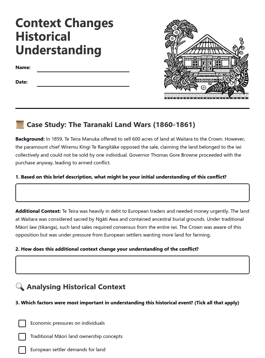 Context Changes Historical Understanding worksheet preview
