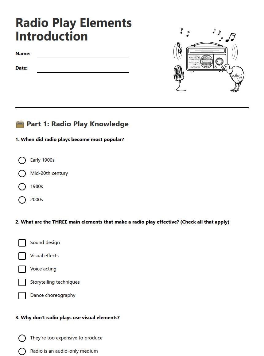 Radio Play Elements Introduction worksheet preview