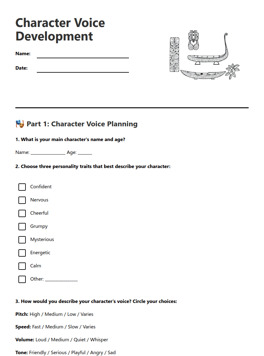 Character Voice Development worksheet preview
