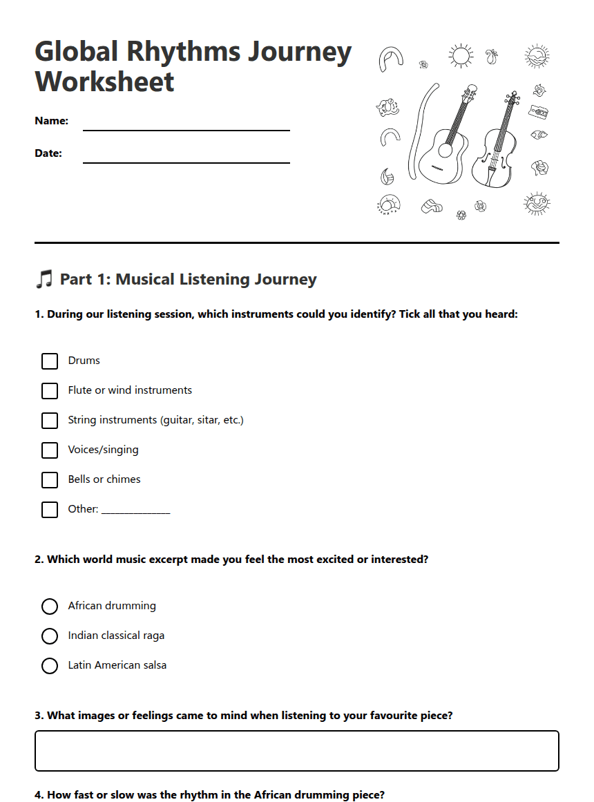 Global Rhythms Journey Worksheet worksheet preview