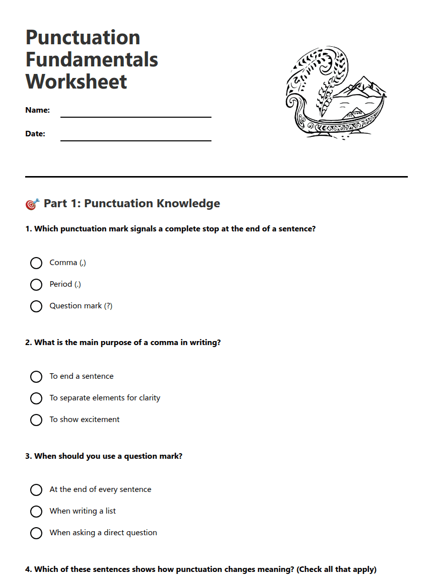 Punctuation Fundamentals Worksheet worksheet preview