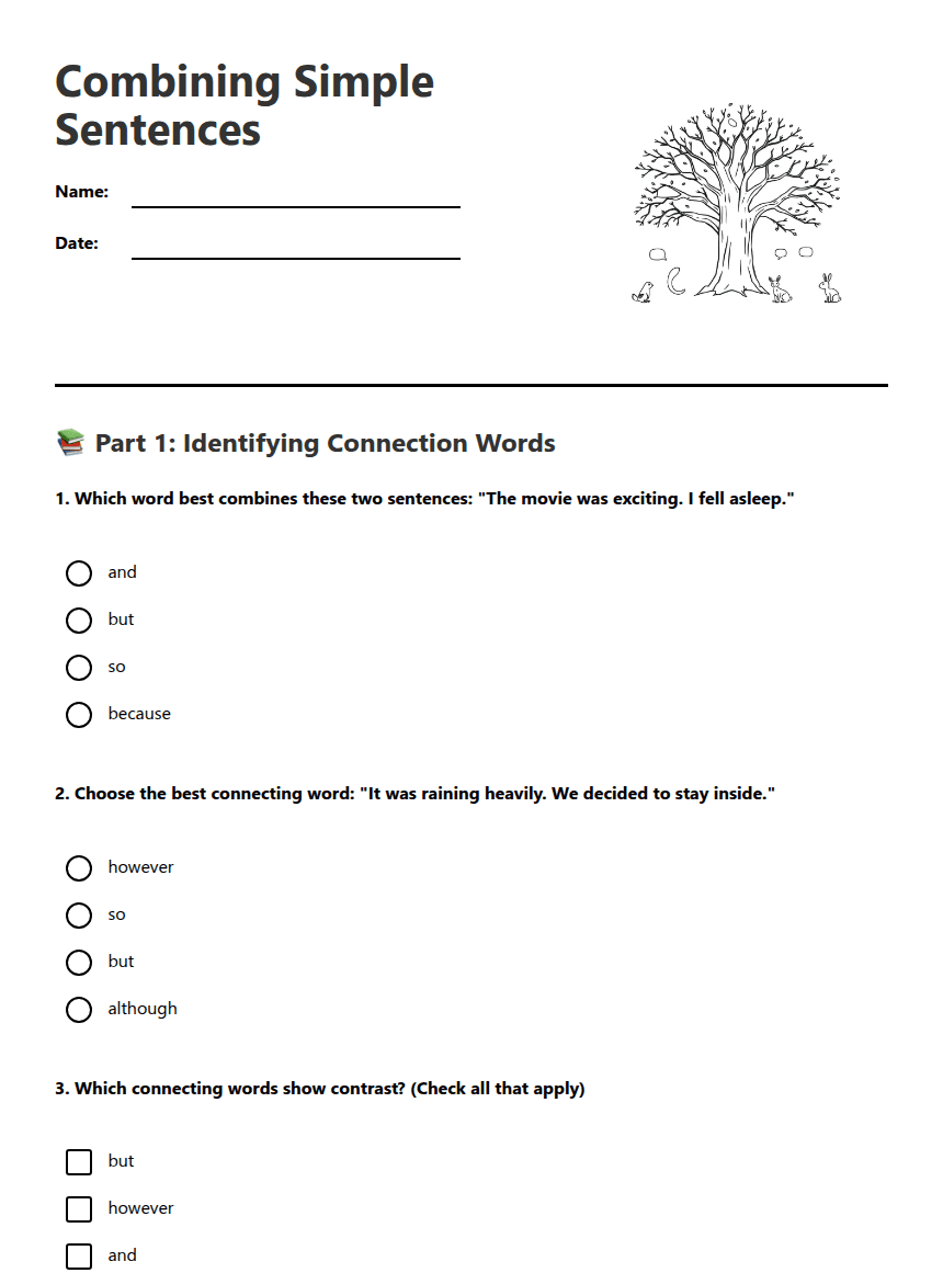 Combining Simple Sentences worksheet preview