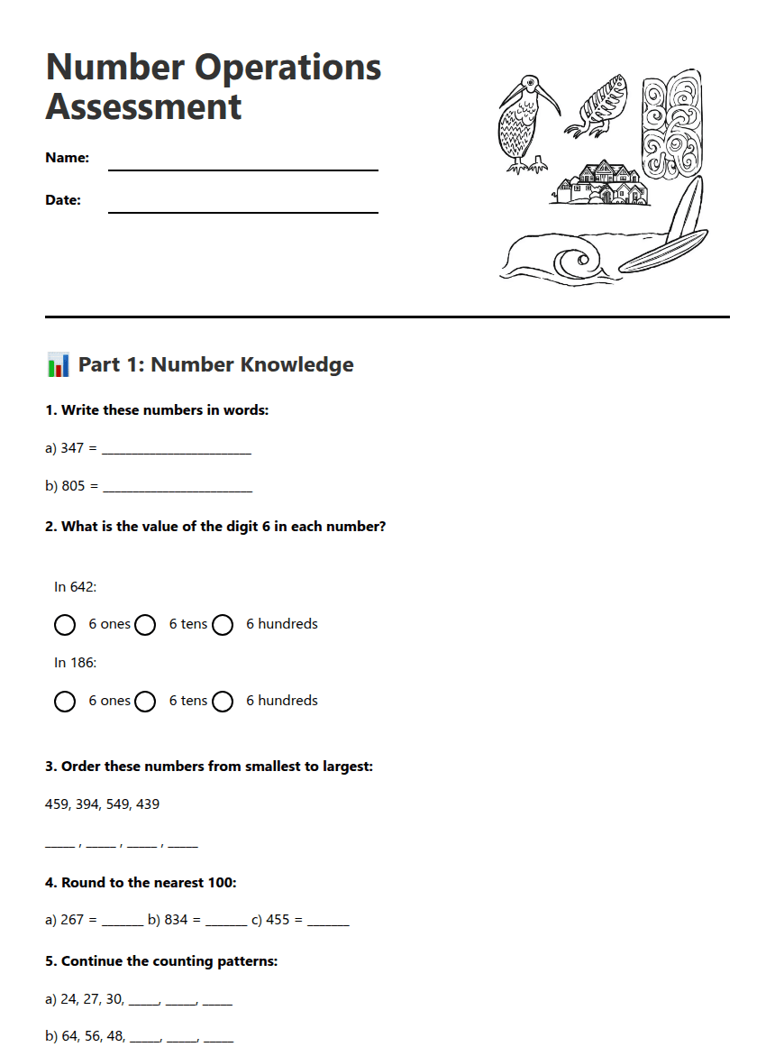 Number Operations Assessment worksheet preview