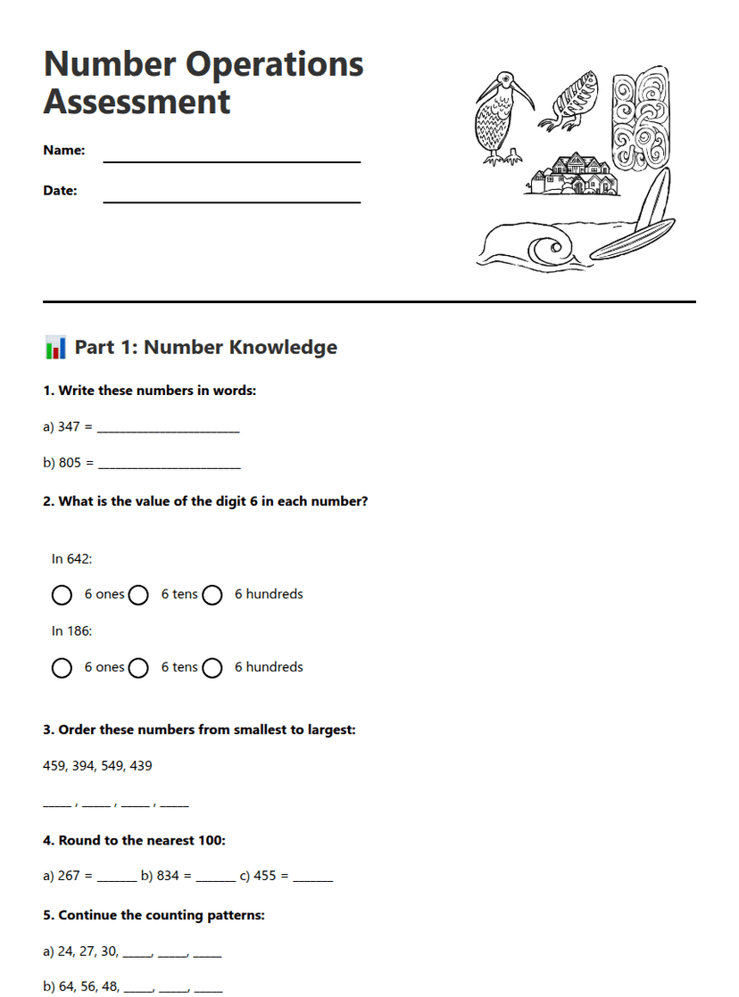 Number Operations Assessment
