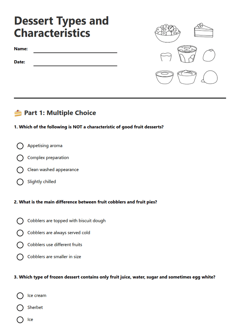 Dessert Types and Characteristics