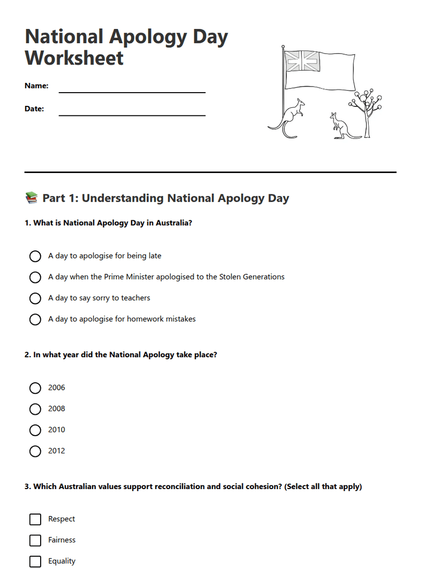 National Apology Day Worksheet