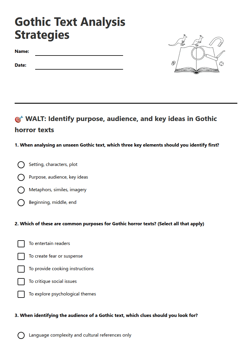 Gothic Text Analysis Strategies worksheet preview