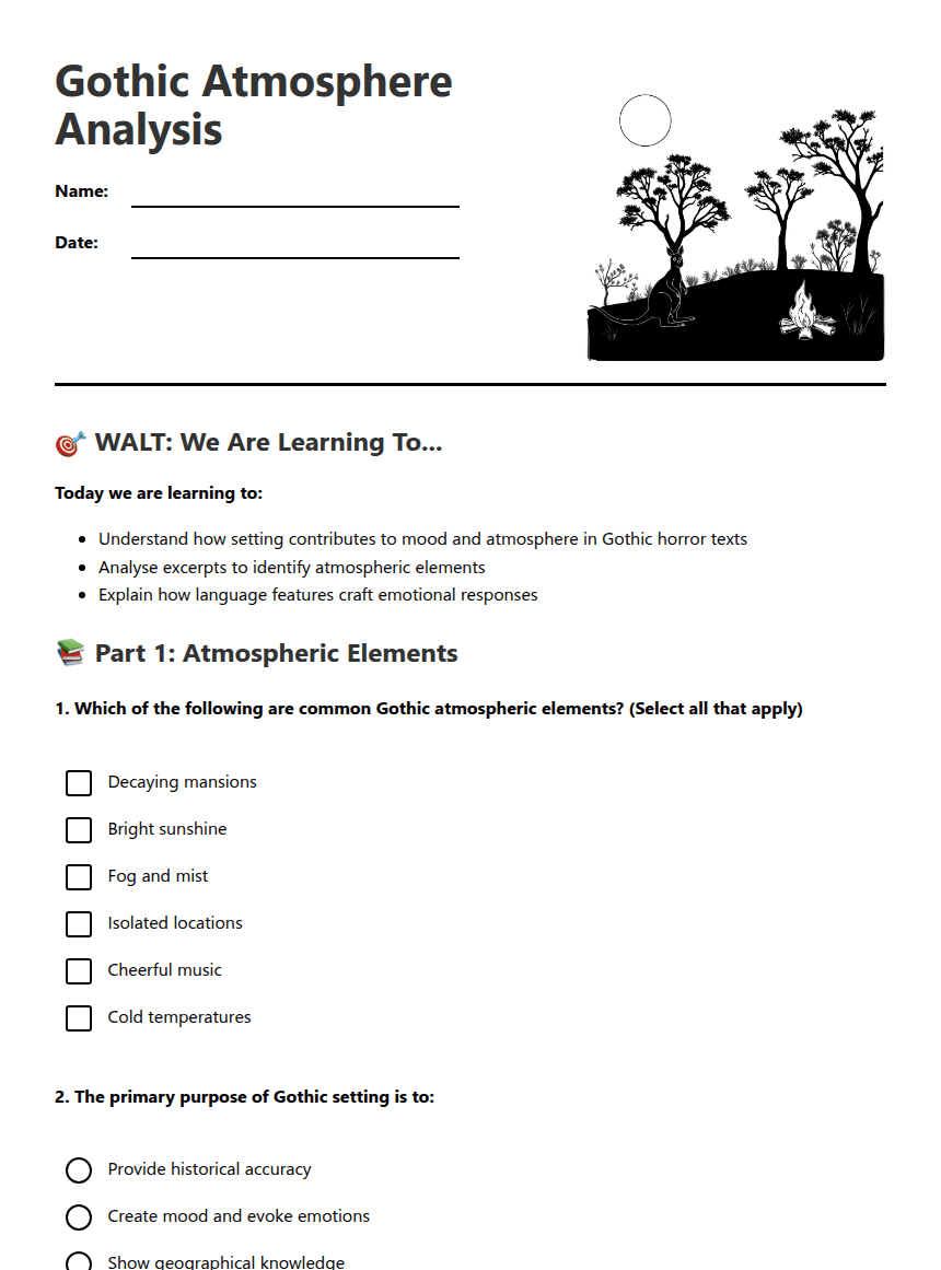 Gothic Atmosphere Analysis worksheet preview