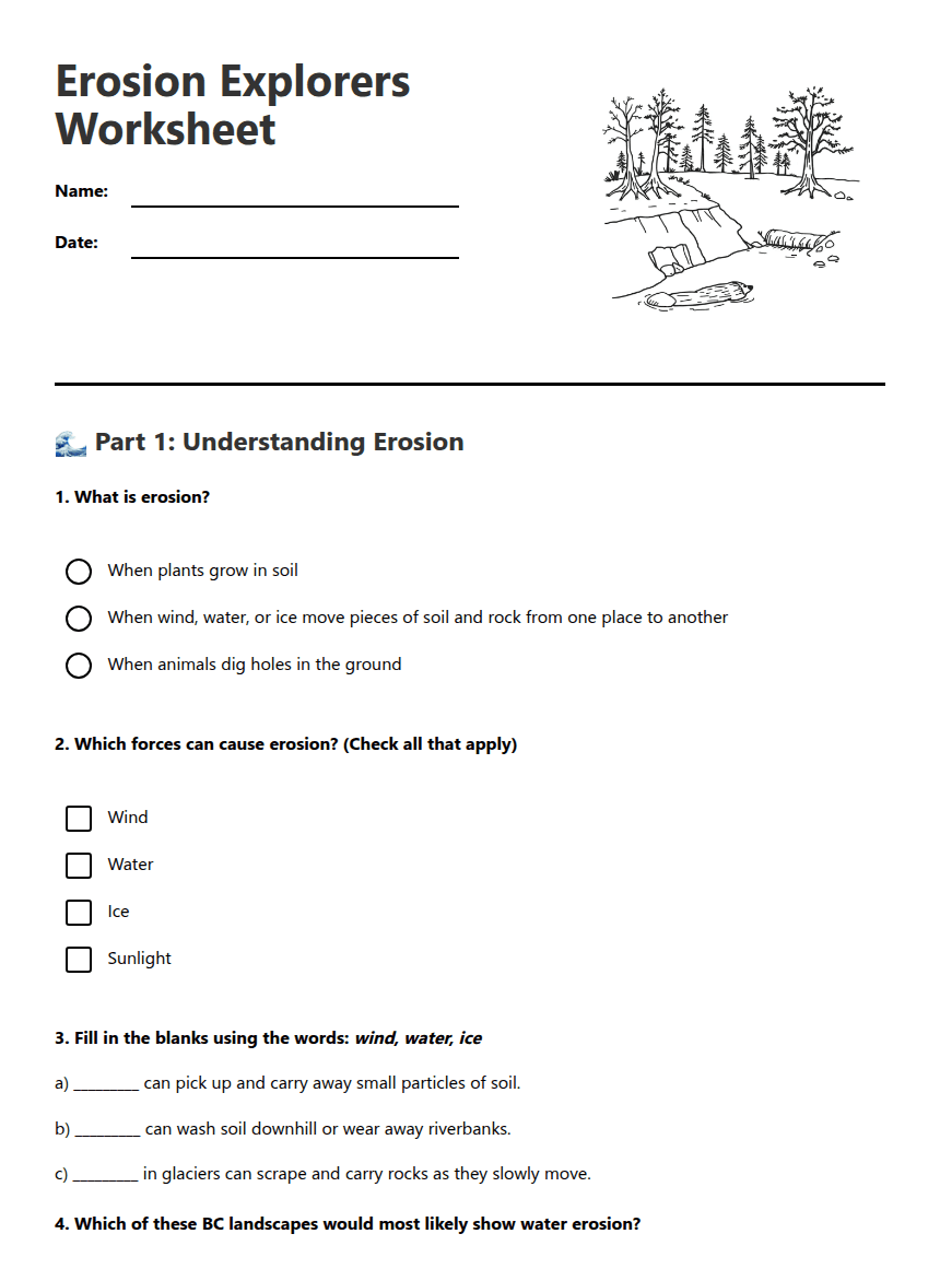 Erosion Explorers Worksheet worksheet preview
