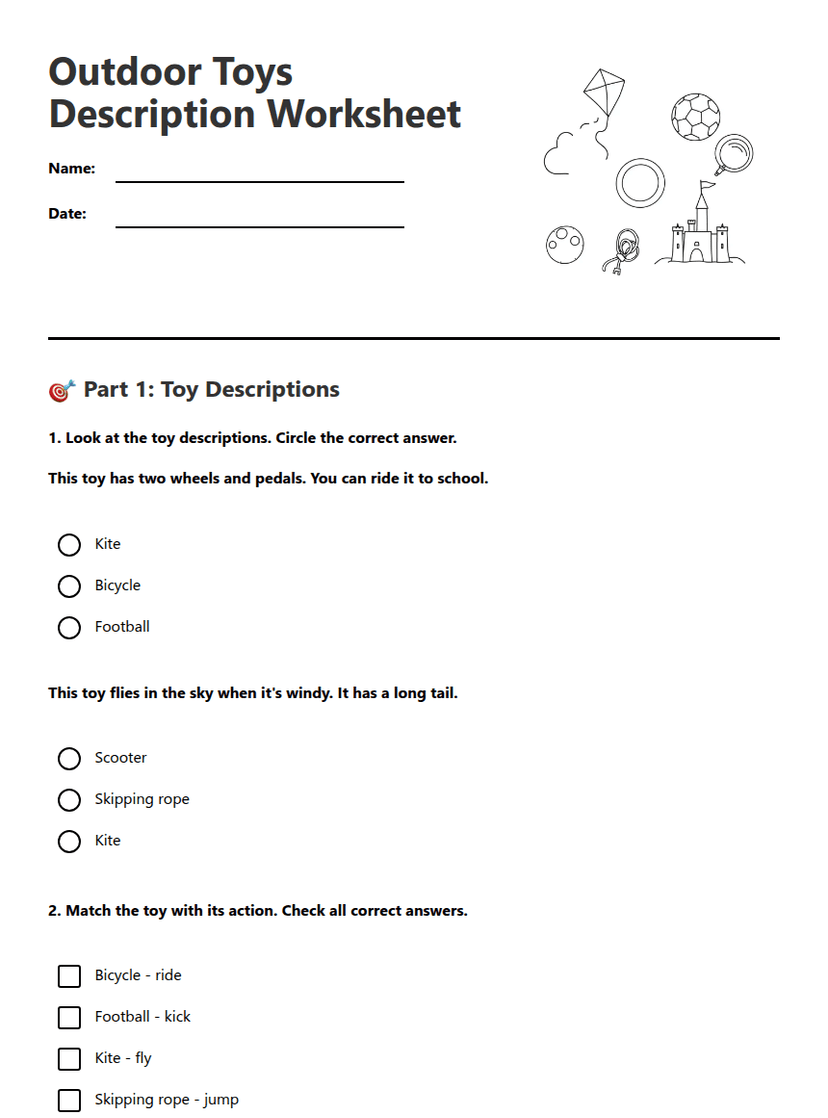 Outdoor Toys Description Worksheet