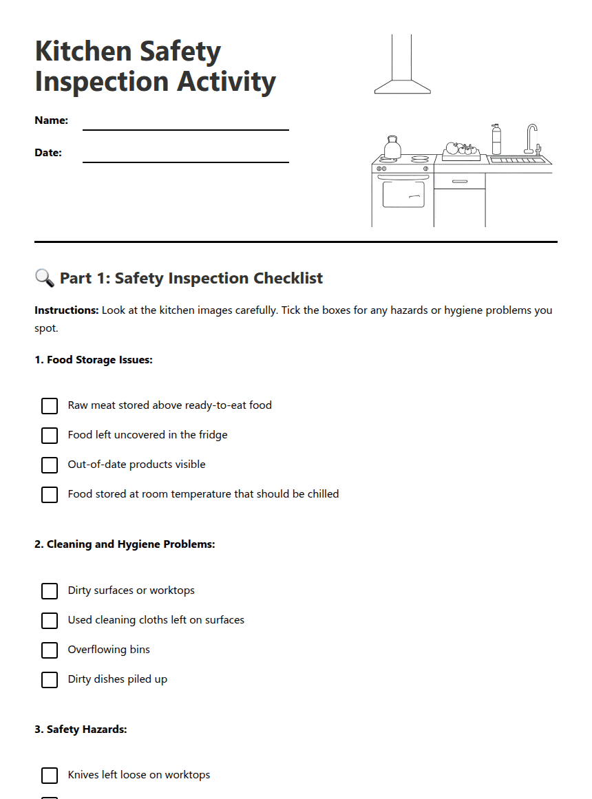 Kitchen Safety Inspection Activity worksheet preview