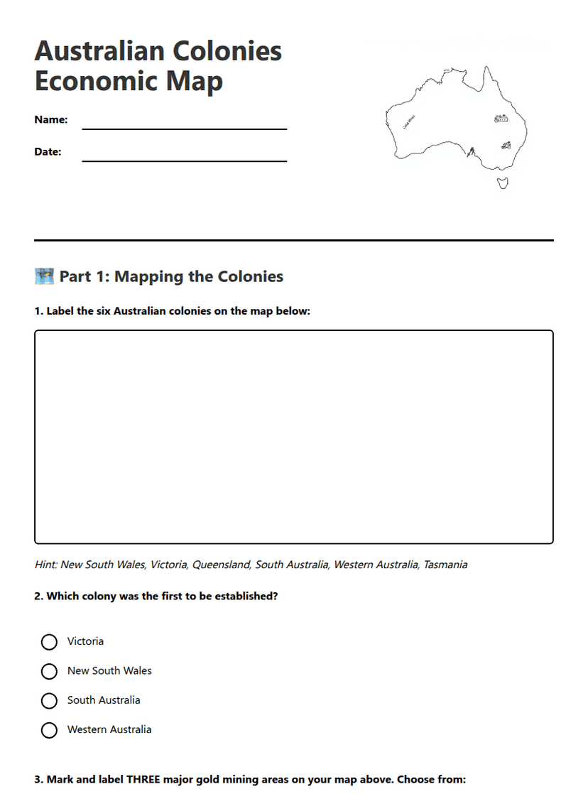 Australian Colonies Economic Map