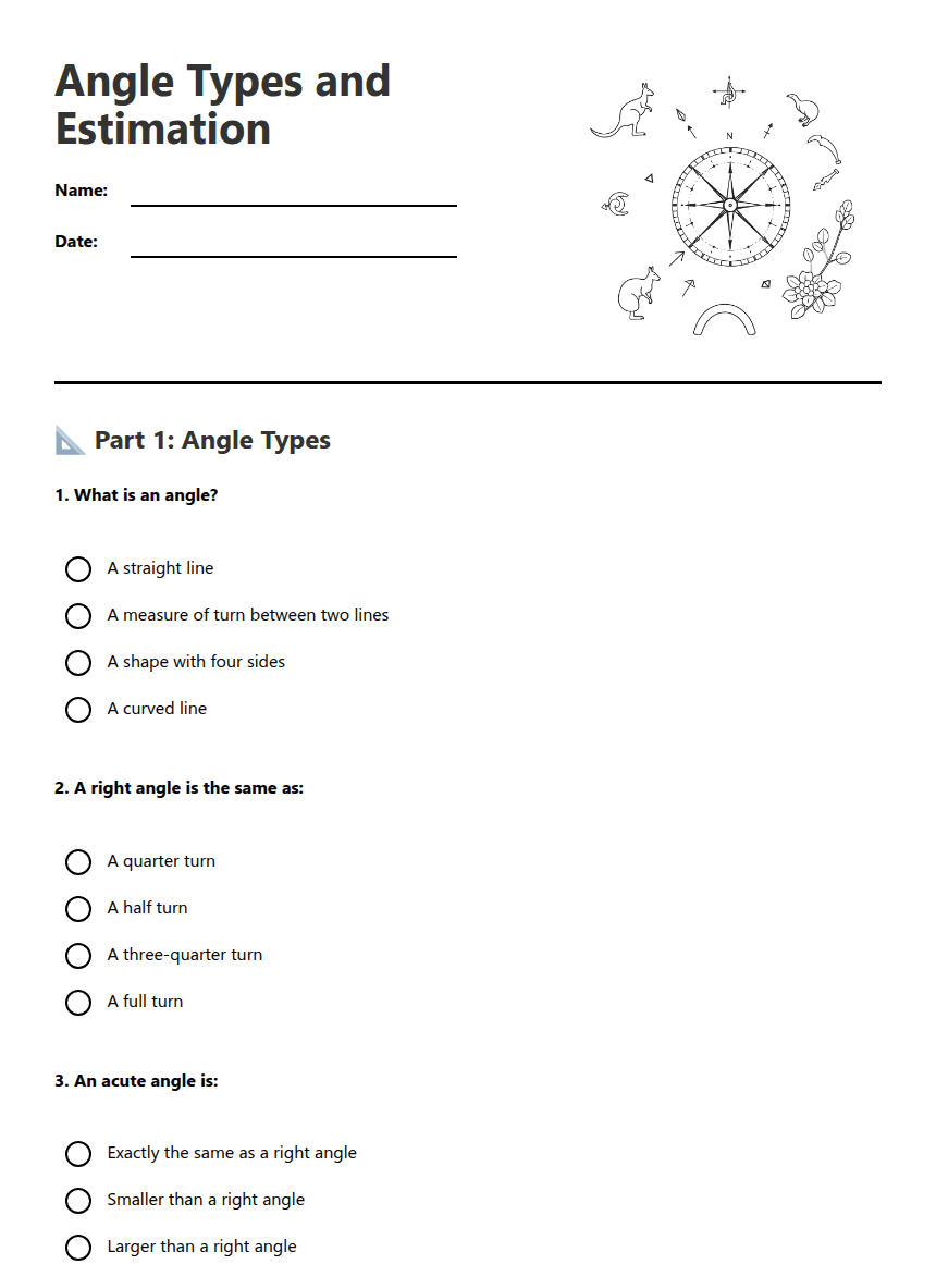 Angle Types and Estimation worksheet preview