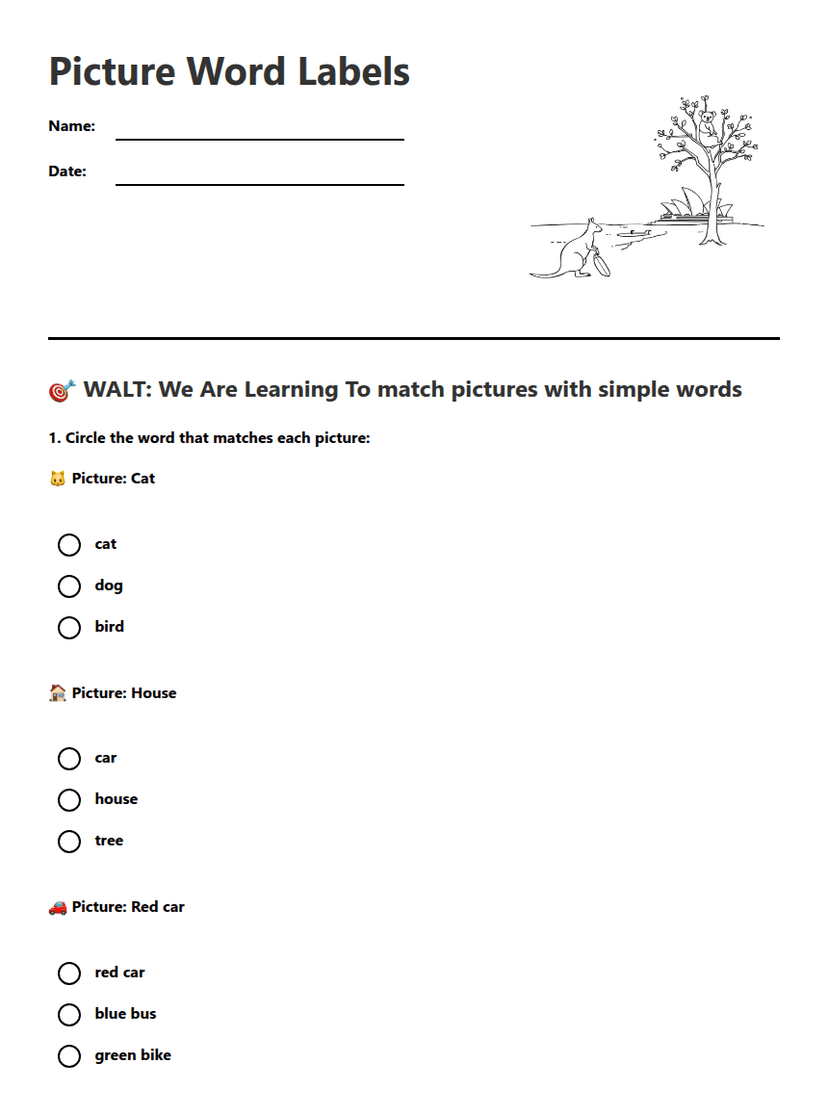 Picture Word Labels