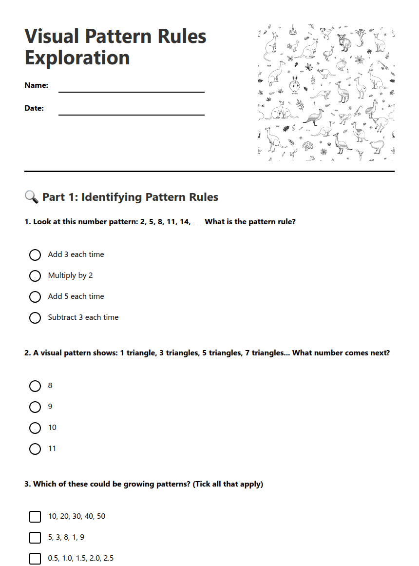 Visual Pattern Rules Exploration worksheet preview