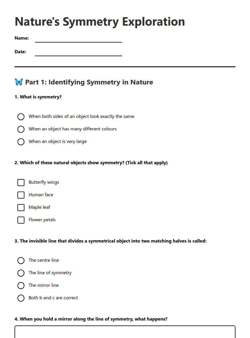 Nature's Symmetry Exploration worksheet preview