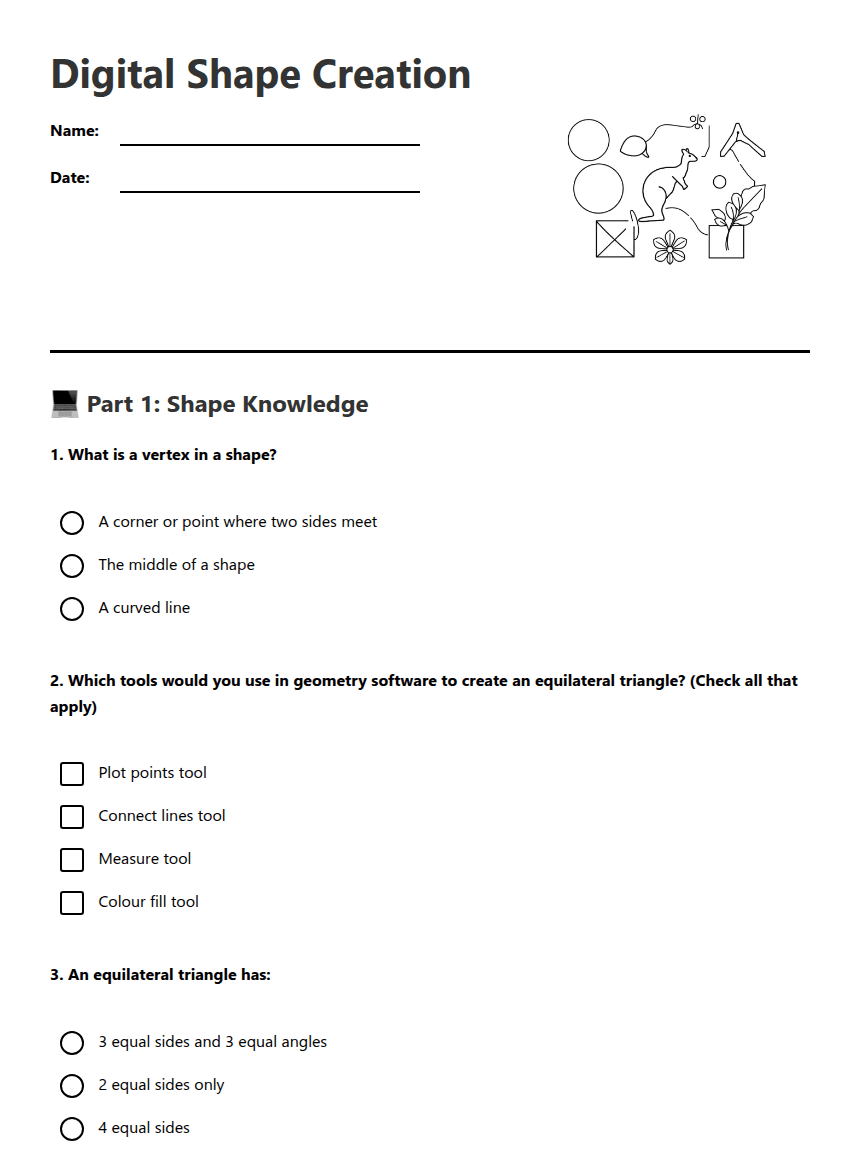 Digital Shape Creation worksheet preview