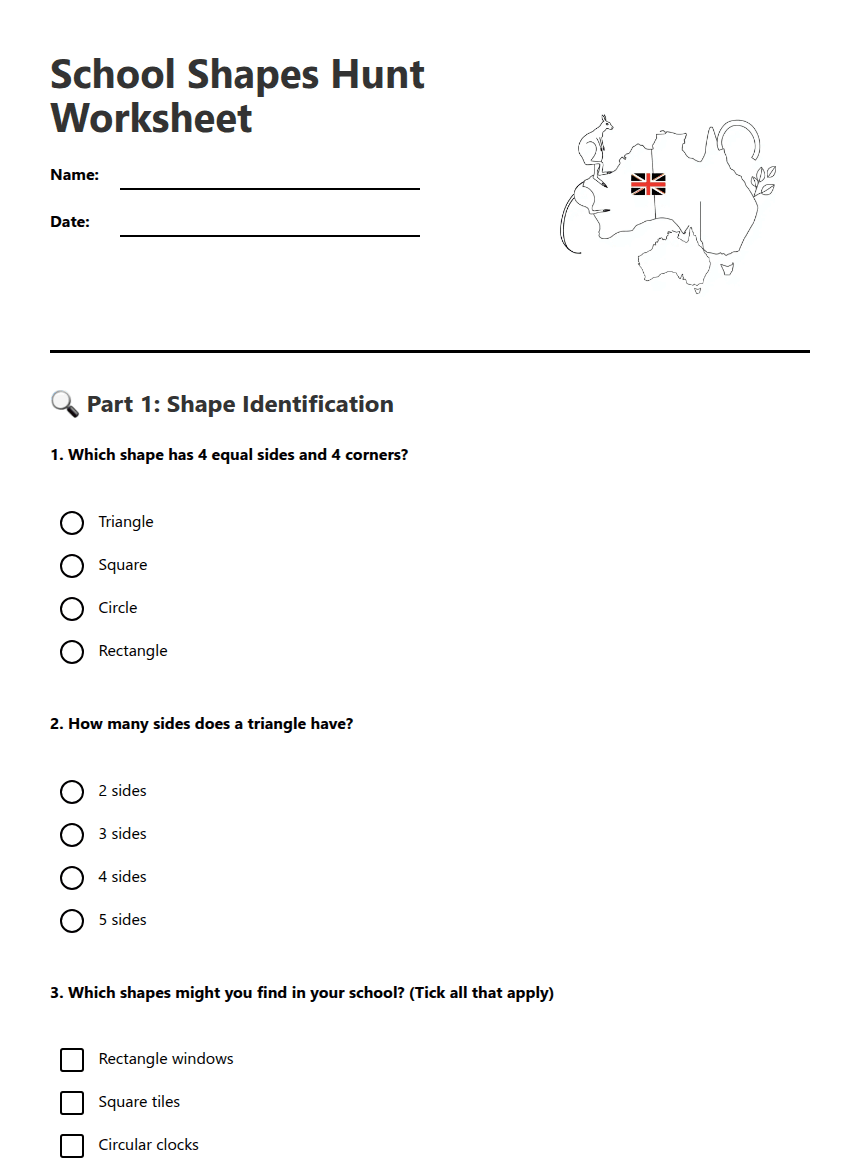 School Shapes Hunt Worksheet worksheet preview