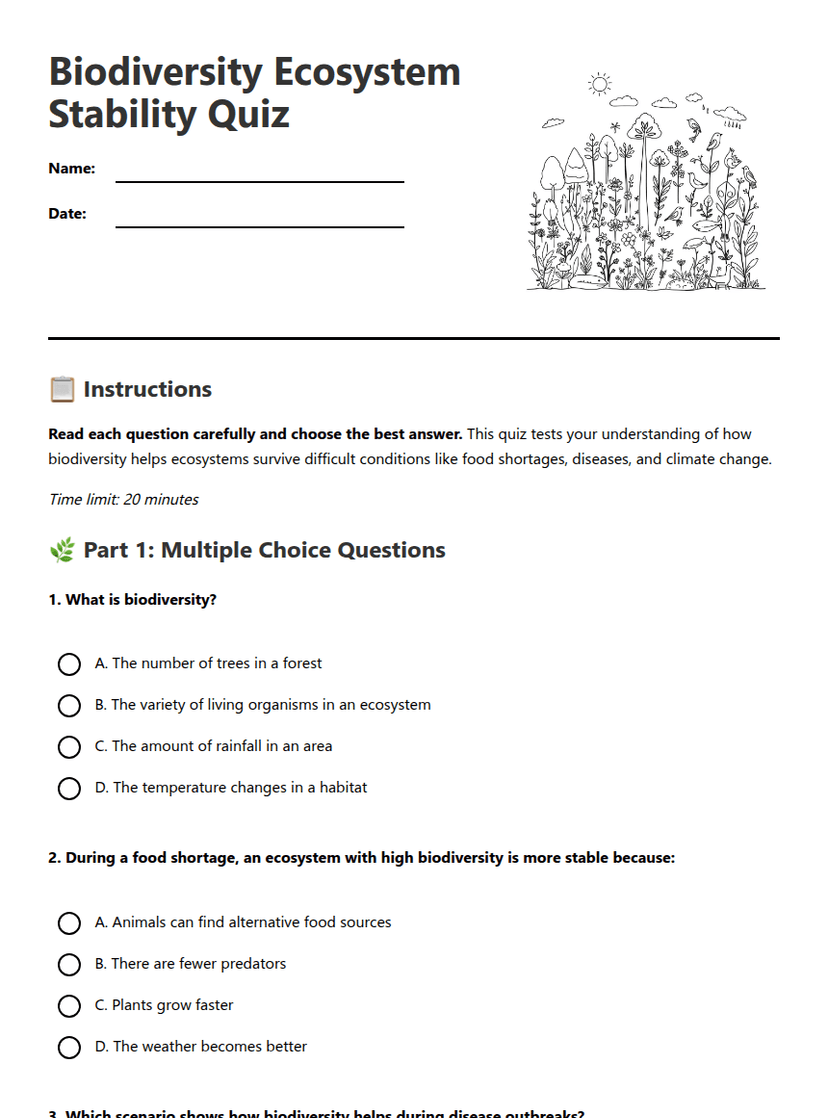 Biodiversity Ecosystem Stability Quiz
