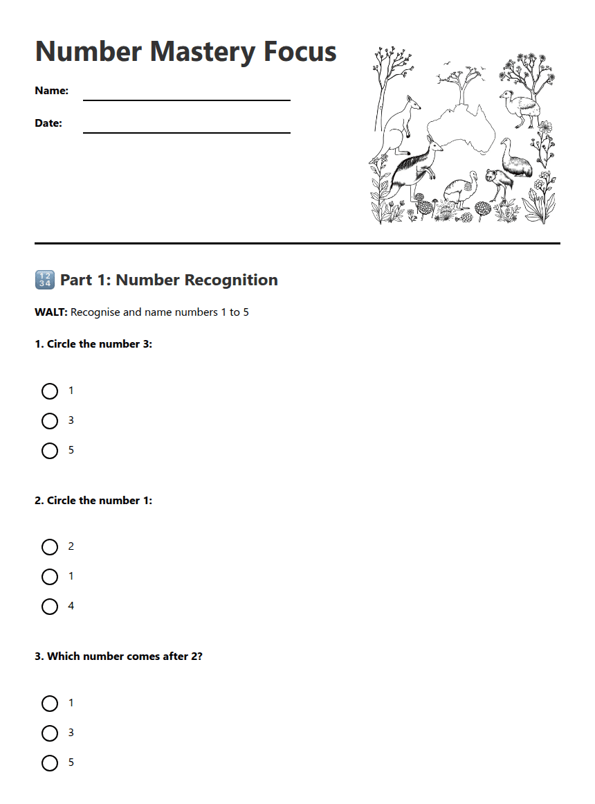 Number Mastery Focus worksheet preview