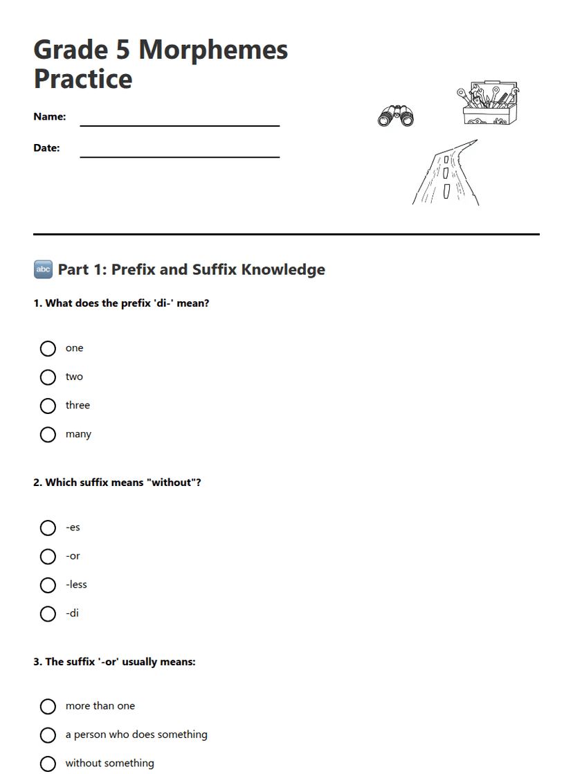 Grade 5 Morphemes Practice