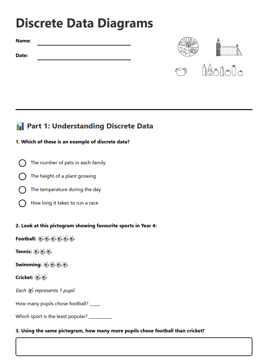 Discrete Data Diagrams worksheet preview