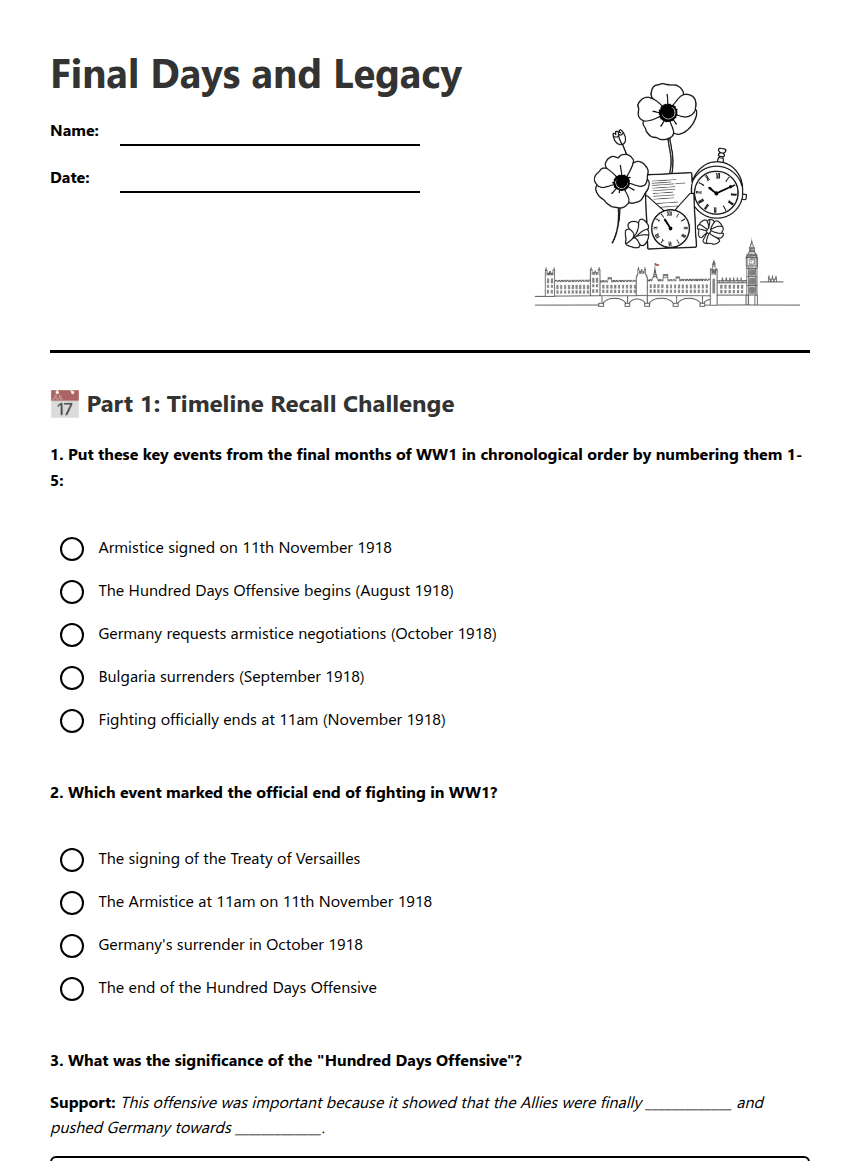 Final Days and Legacy worksheet preview