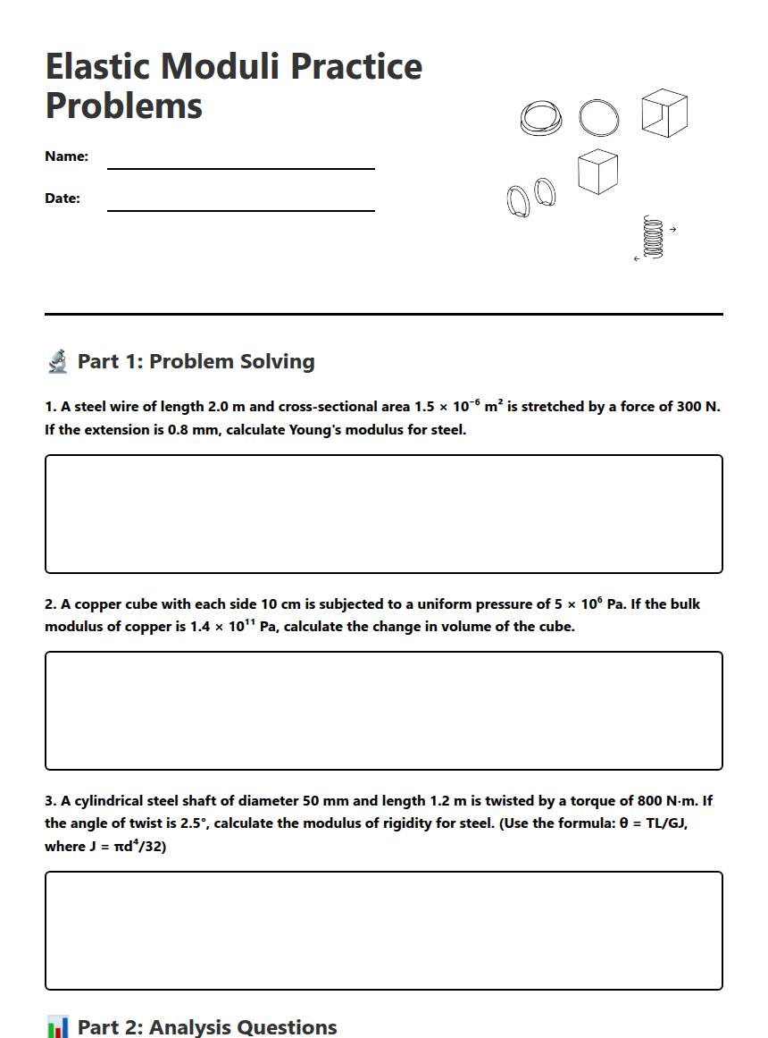 Elastic Moduli Practice Problems worksheet preview