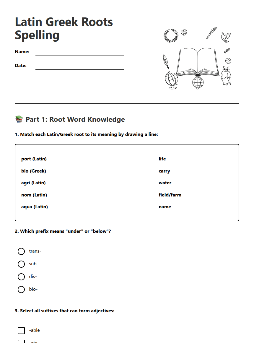Latin Greek Roots Spelling worksheet preview