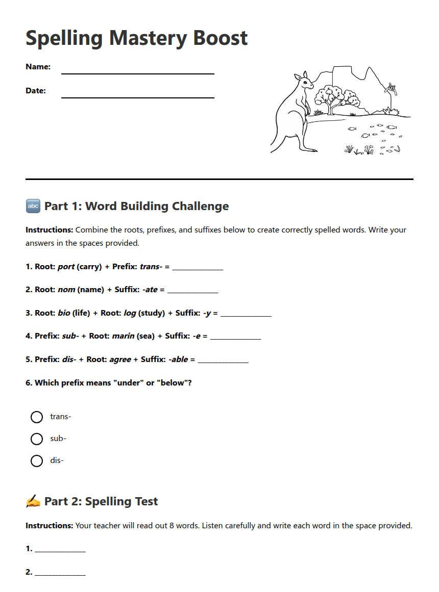 Spelling Mastery Boost worksheet preview