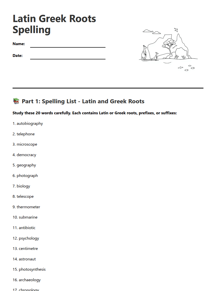 Latin Greek Roots Spelling worksheet preview