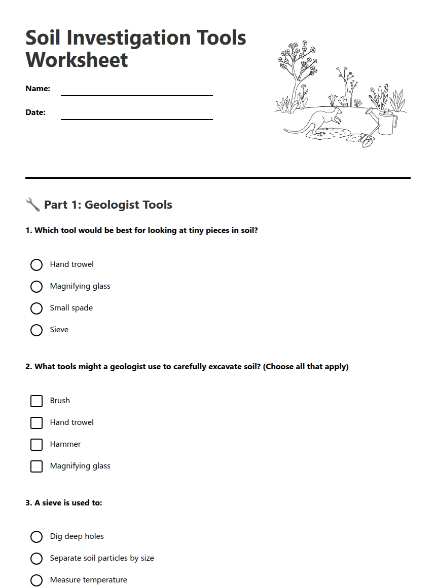 Soil Investigation Tools Worksheet worksheet preview