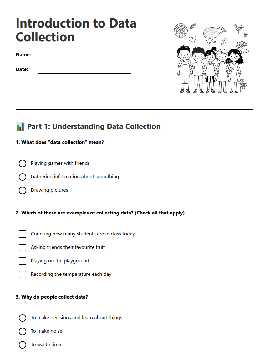 Introduction to Data Collection worksheet preview