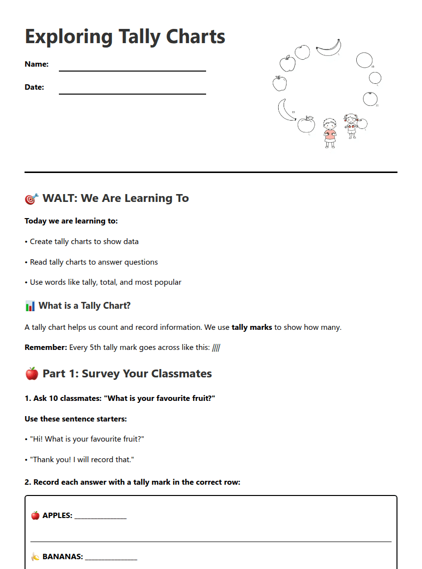 Exploring Tally Charts worksheet preview