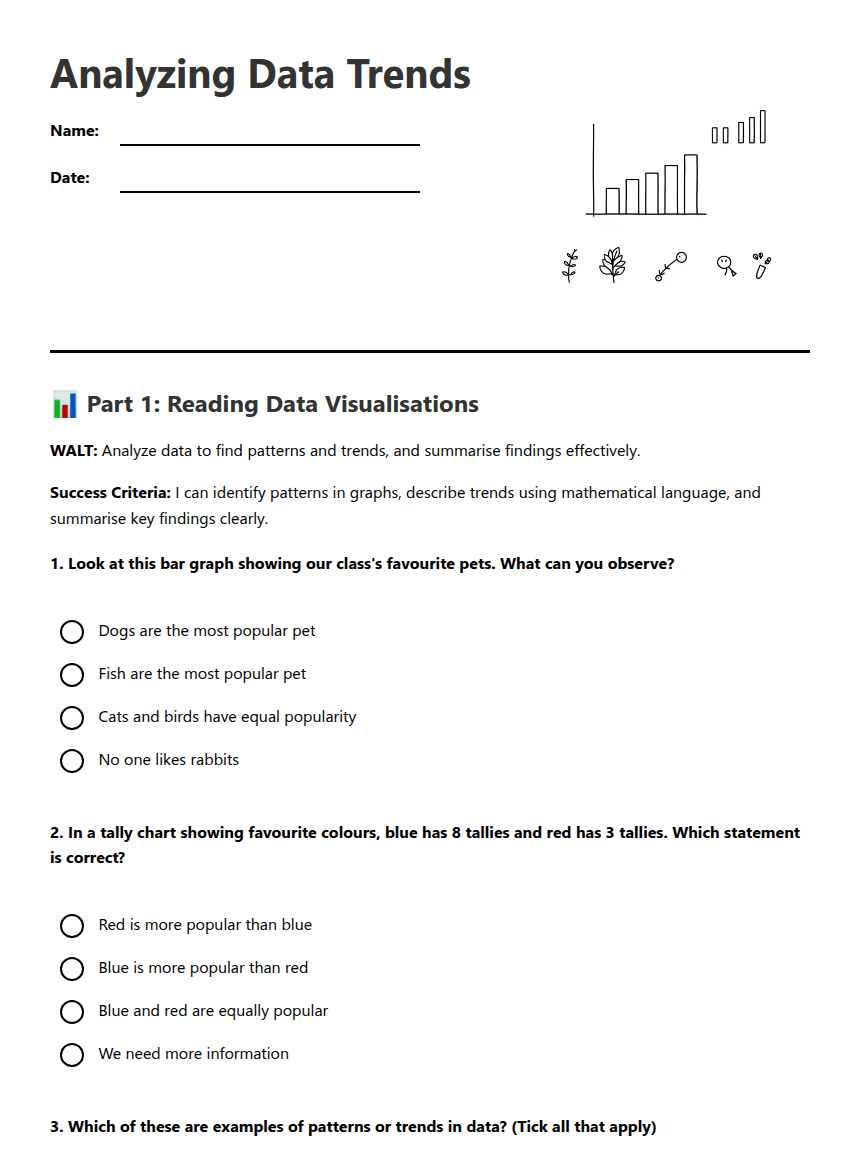 Analyzing Data Trends worksheet preview