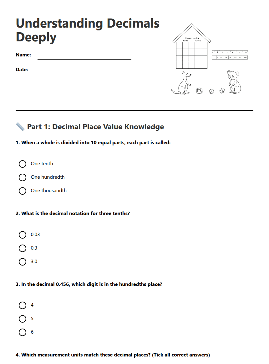 Understanding Decimals Deeply worksheet preview