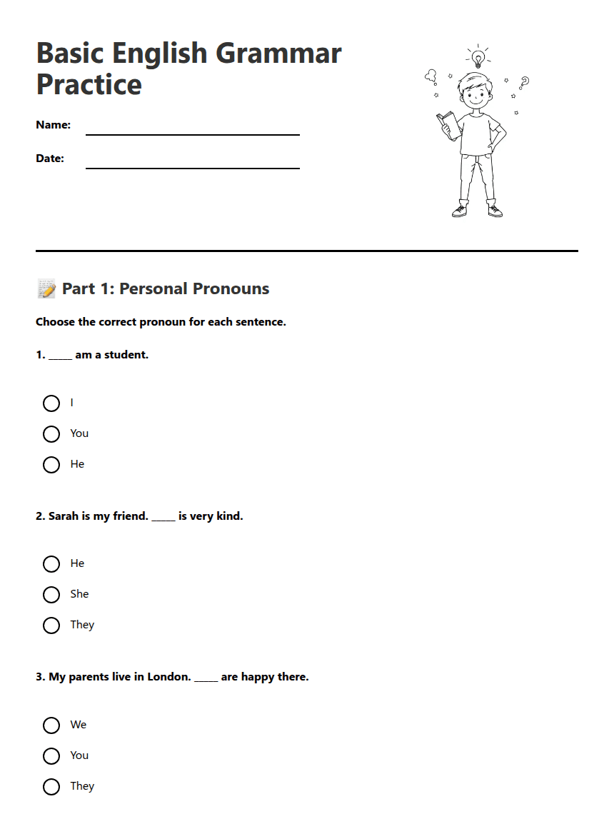 Basic English Grammar Practice worksheet preview