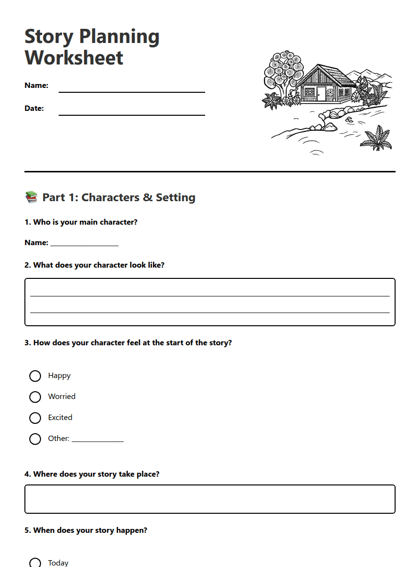 Story Planning Worksheet worksheet preview