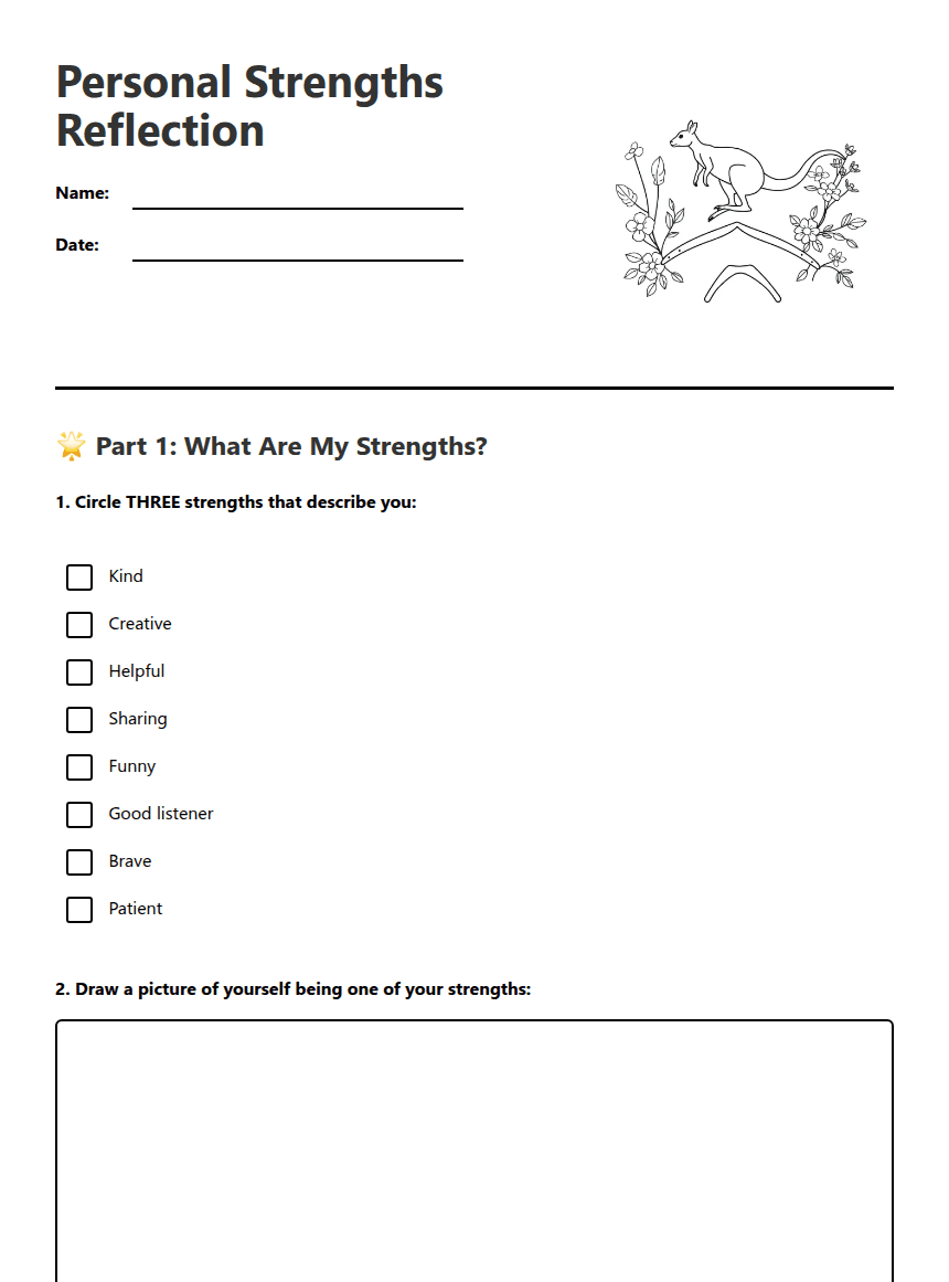 Personal Strengths Reflection worksheet preview