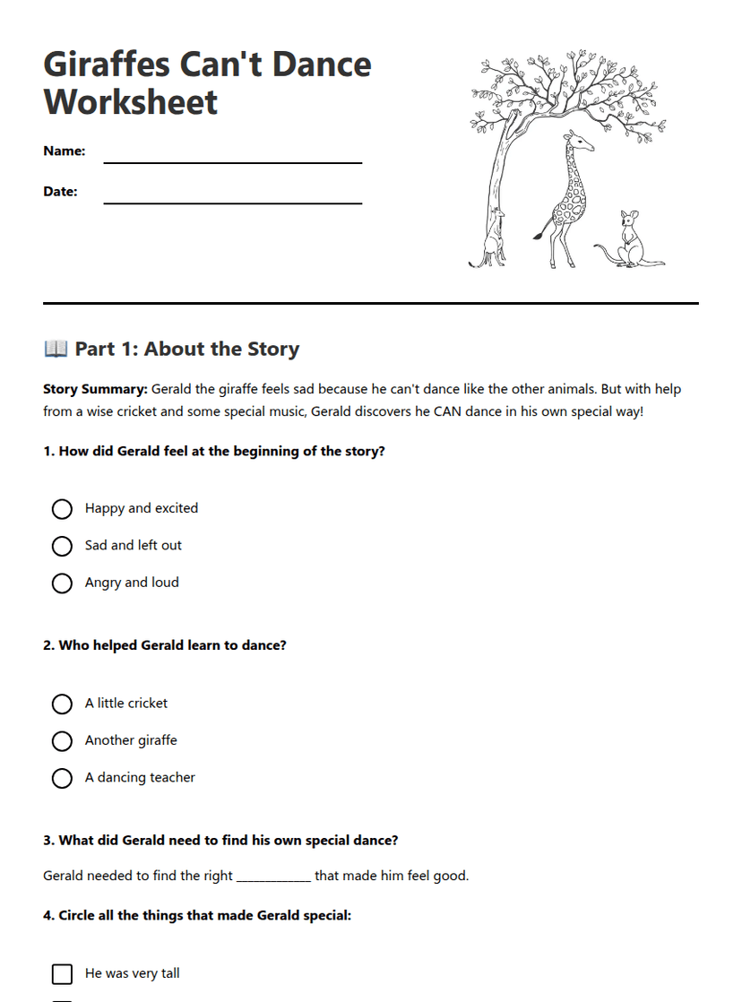 Giraffes Can't Dance Worksheet