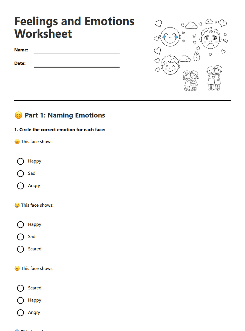 Feelings and Emotions Worksheet