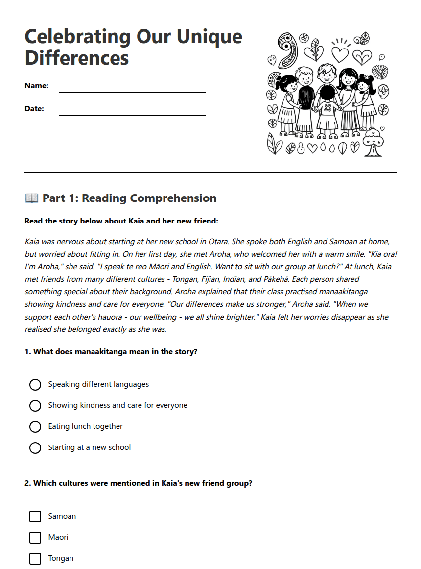Celebrating Our Unique Differences worksheet preview
