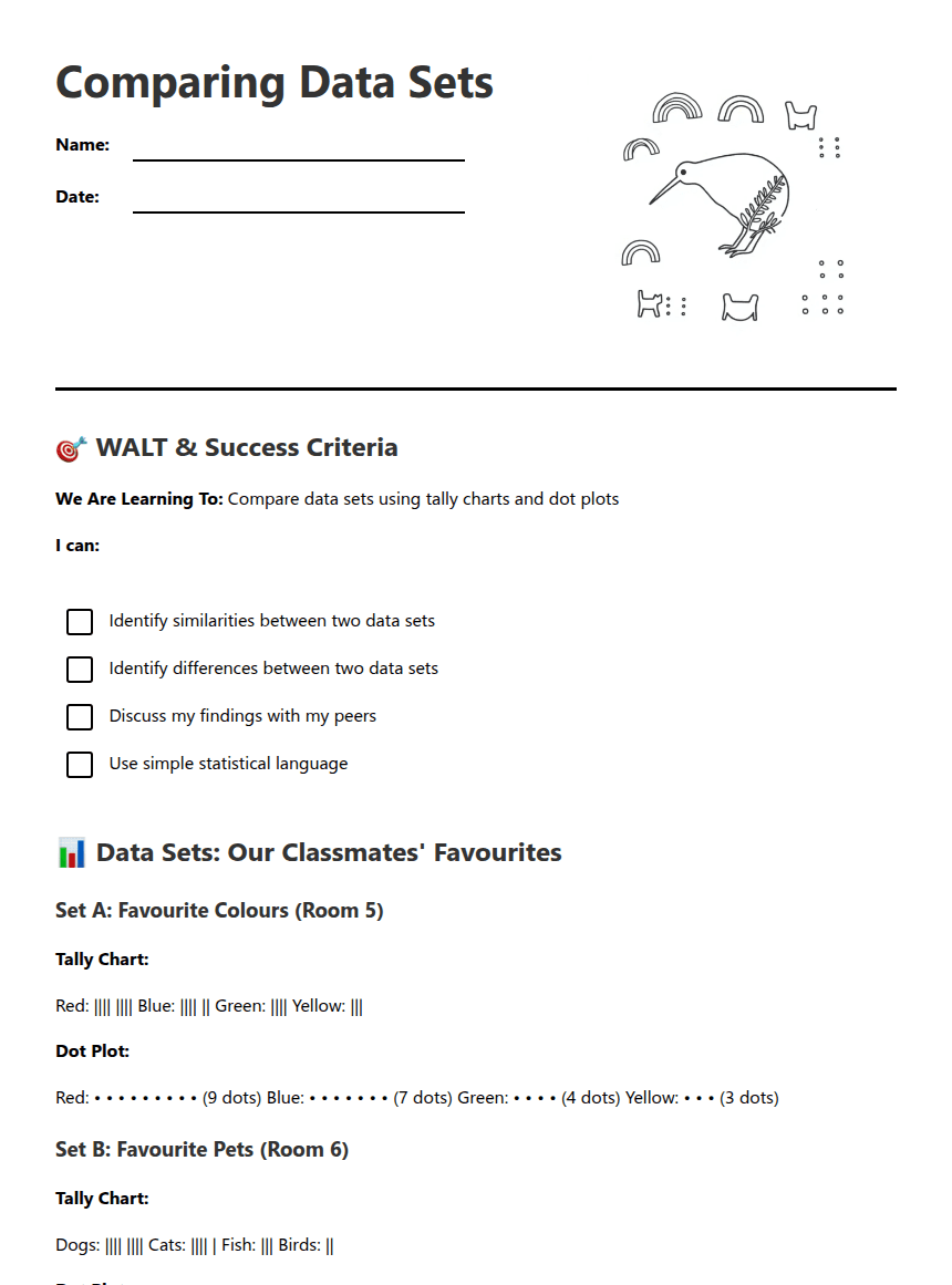 Comparing Data Sets worksheet preview